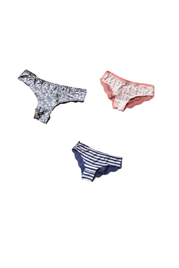 Strings et Tangas Femme 3/5/7PCS Sexy Glace Soie Impression Triangle Taille Basse Culotte Dames Creux Respirant Arc Ruban Rub