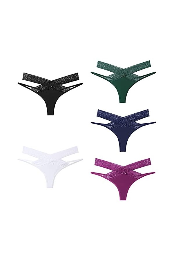 Bas de Maillots Femme 3/5/7 pièces Haute Croix Dentelle Bord Glace Soie sans Couture Femmes Culottes Grande Taille Taille Bas