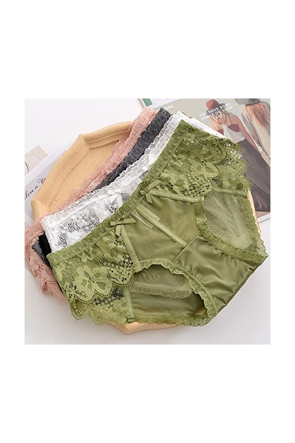Strings et Tangas Femme 3/5 pièces Sexy Doux Double nœud Dentelle Dames Slips Chaud Taille Basse Tentation Coton Entrejambe C