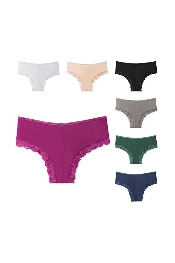 Shorties Femmes 3/5/7 pièces sans Couture Taille Basse Dames Glace Soie Culotte Transparent Creux Dentelle Garniture Dames Cu