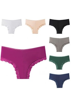 Strings et Tangas Femme 3/5/7 pièces sans Marque Taille Basse Dames Glace Soie Culotte Transparent Creux Dentelle Garniture D