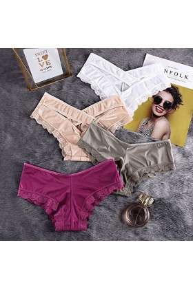 Strings et Tangas Femme 3/5/7 pièces sans Marque Taille Basse Dames Glace Soie Culotte Transparent Creux Dentelle Garniture D