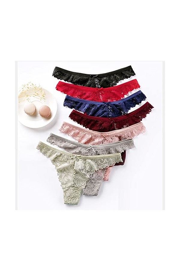 Culotte Femme Coton 3/5/7 pièces Creux Transparent Tentation Dames String Sexy Dentelle Taille Basse T Pantalon Coton Entreja