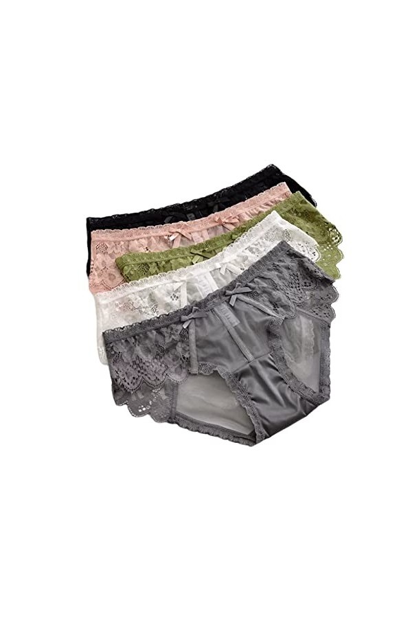 Culottes Shorties et Strings Femme 3/5 pièces Sexy Doux Double nœud Dentelle Dames Slips Chaud Taille Basse Tentation Coton E