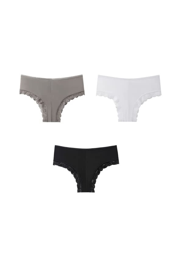Shorties Femme Coton 3/5/7 pièces sans Marque Taille Basse Dames Glace Soie Culotte Transparent Creux Dentelle Garniture Dame