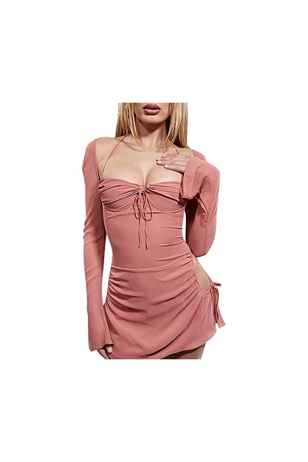 Mini Robe Sexy Pour Femmes Coupe Basse Licou Dos Nu Fente Coupe Creuse Mini Robe De Club De FêTe bleu,L 