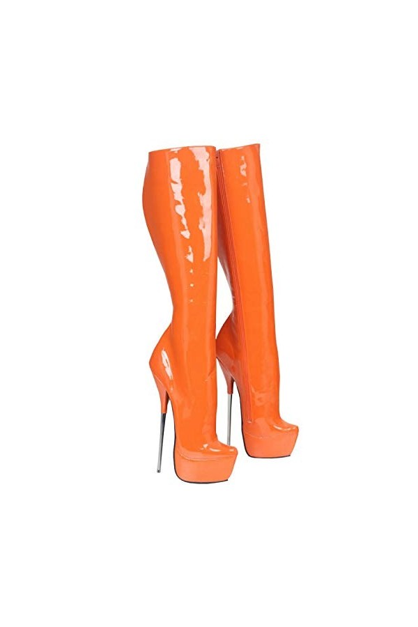 TIKENBST Talon Aiguille 20CM Talons Hauts Femmes Bottes à Semelle épaisse Bout Pointu Métal Stiletto Longueur Genou Bottes su