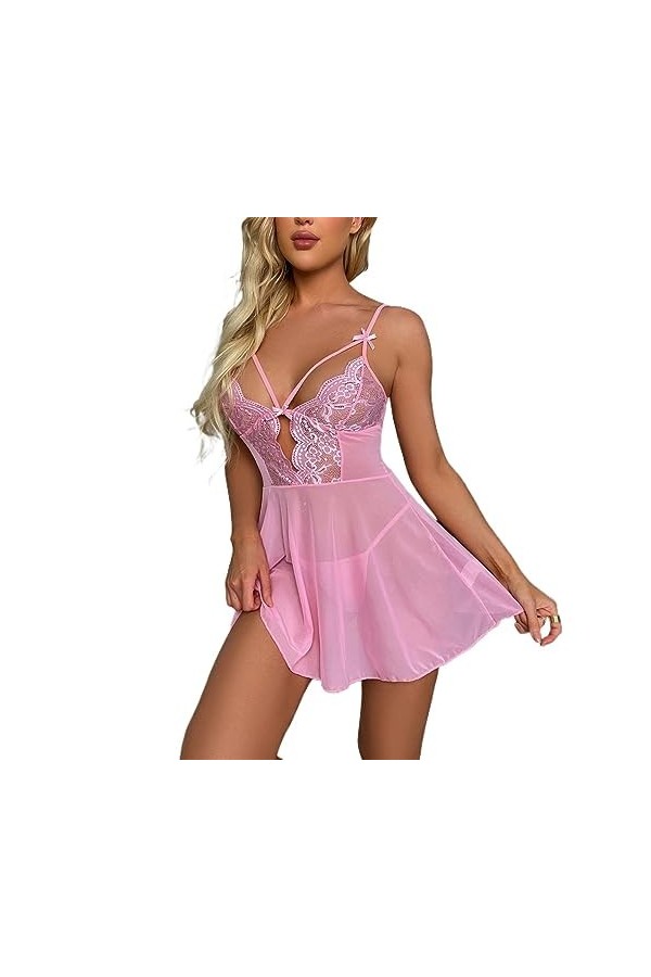 Femmes Lingerie Sexy Chemise De Nuit Chemise Dentelle Lingerie Vêtements De Nuit Col en V Nuisette Chemise De Nuit Color : R
