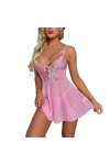 Femmes Lingerie Sexy Chemise De Nuit Chemise Dentelle Lingerie Vêtements De Nuit Col en V Nuisette Chemise De Nuit Color : R