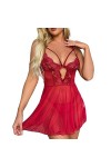 Femmes Lingerie Sexy Chemise De Nuit Chemise Dentelle Lingerie Vêtements De Nuit Col en V Nuisette Chemise De Nuit Color : R