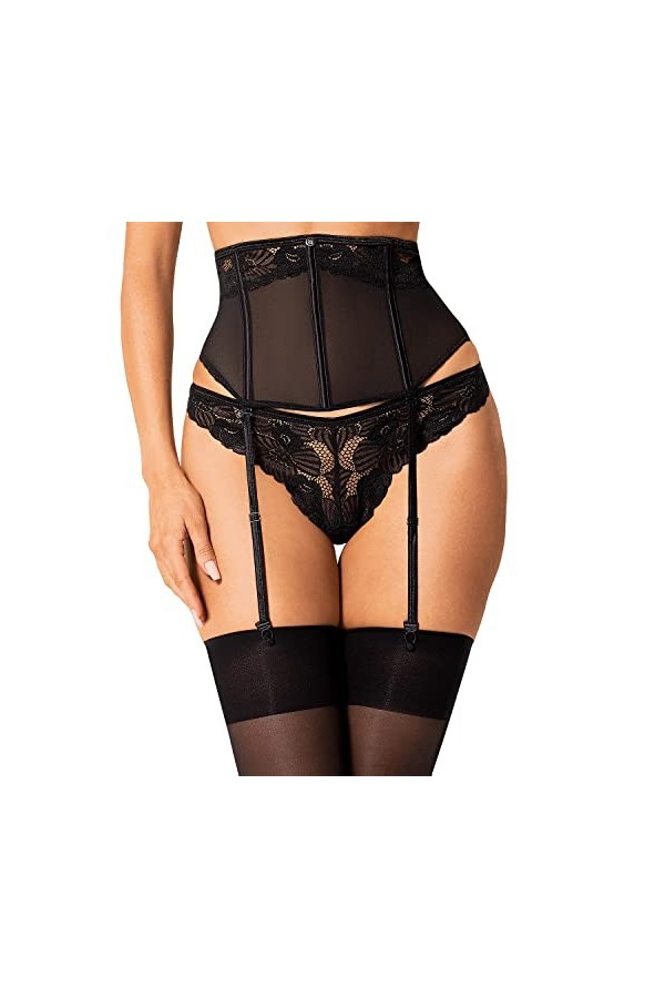 Obsessive Bas pour Porte-Jarretelles Semi-Corset Serena Love Garter Belt, Noir,M-L