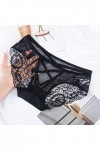 Femme Slips 3 pièces femmes Sexy dentelle évider sous-vêtements noir dentelle culotte taille moyenne dames bref coton entreja