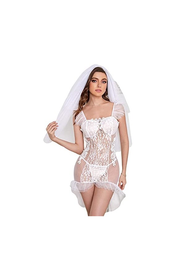 JINZIJINYU Érotique Nuisette Babydolls Sous Vêtements De Mariée Sexy Perspective Tentation Costume Sexy En Maille De Dentelle