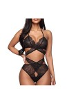 WDZOWU Lingerie Sexy Homme Soutien-Gorge en Dentelle Croisée Lingerie Sexy Ensemble De String Vêtements De Nuit, Noir, M