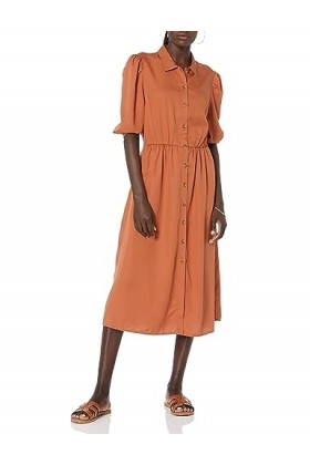 The Drop Ellen Robe chemise mi-longue à manches bouffantes et ouverture dans le dos pour Femme, champignon., XL