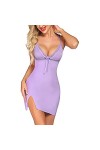 Body Babydoll Deep V Lingerie Femme Sexy Pyjama Nuisette Modal Dentelle Chemise de Nuit Porte-Jarretelles Robe Bretelles Fend