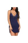 Body Babydoll Deep V Lingerie Femme Sexy Pyjama Nuisette Modal Dentelle Chemise de Nuit Porte-Jarretelles Robe Bretelles Fend
