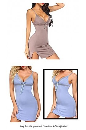 Body Nuisette Lingerie Femme Lingerie pour Femmes Pyjama Sexy Babydoll Chemise de Nuit en Dentelle Modale Robe à Bretelles Sl