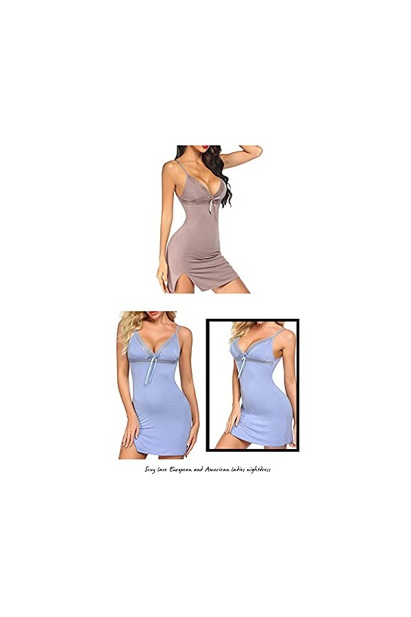 Body Nuisette Lingerie Femme Lingerie pour Femmes Pyjama Sexy Babydoll Chemise de Nuit en Dentelle Modale Robe à Bretelles Sl
