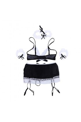 YIJIAN 5pcs Femmes Lingerie Ensembles Maid Cosplay Cosplay Jupe à String G-String Bra G-String Color : White Black, Size : O