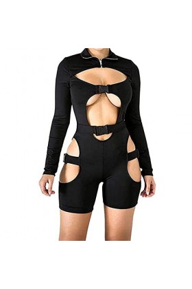 Qtinghua Y2k Combinaison sexy à manches longues pour femme, B Rose rouge., S