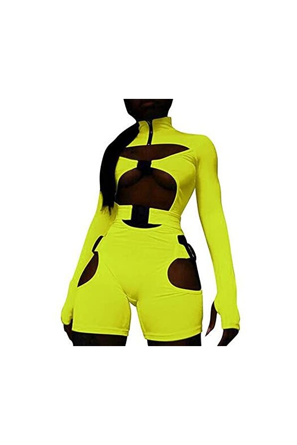 Qtinghua Y2k Combinaison sexy à manches longues pour femme, B Rose rouge., S