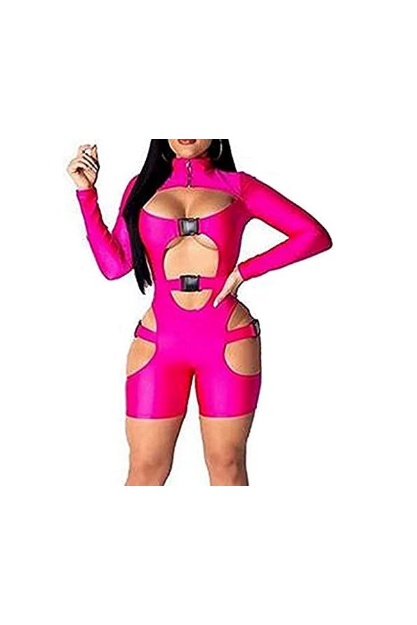 Qtinghua Y2k Combinaison sexy à manches longues pour femme, B Rose rouge., S