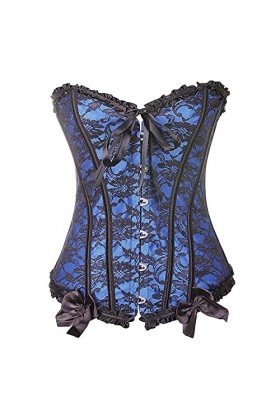 XUEFX Corset Femme Sexy Overbust Gothique Motif De Broderie en Dentelle Bustier Costume Top Grande Taille Color : Blue, Size