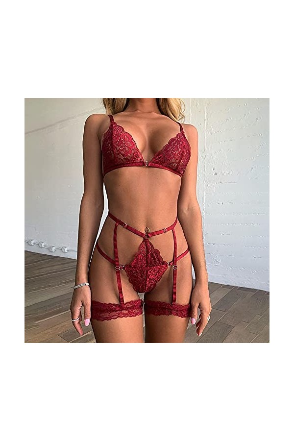 MLLM Féminins Tenue Halter Robe,Tentation de luniforme Sexuel, Chaussettes suspendues en Dentelle Sexy Set-Red_L,Body Sexy e