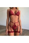 MLLM Féminins Tenue Halter Robe,Tentation de luniforme Sexuel, Chaussettes suspendues en Dentelle Sexy Set-Red_L,Body Sexy e