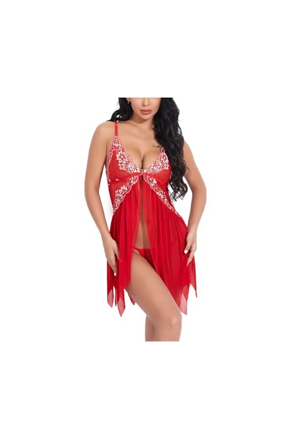 LSSM Jupe à Bretelles Sexy en Maille Translucide en Dentelle De Costume Sexy Tentation Set Porte-Jarretelle Et String Grandes