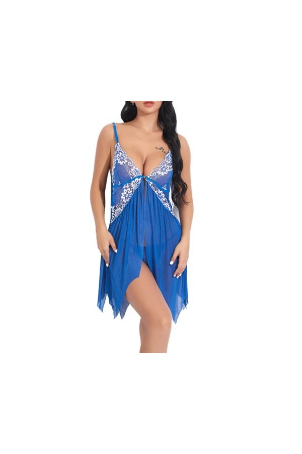 LSSM Jupe à Bretelles Sexy en Maille Translucide en Dentelle De Costume Sexy Tentation Set Porte-Jarretelle Et String Grandes