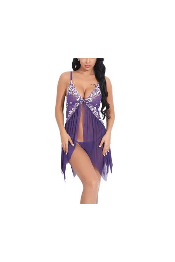 LSSM Jupe à Bretelles Sexy en Maille Translucide en Dentelle De Costume Sexy Tentation Set Porte-Jarretelle Et String Grandes