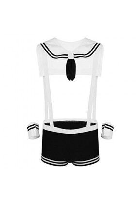 Hommes Sexy Marin Costume Salopette Cosplay sous-vêtements Ensemble Bretelles Boxer avec col Poignets Gay Halloween Costumes 