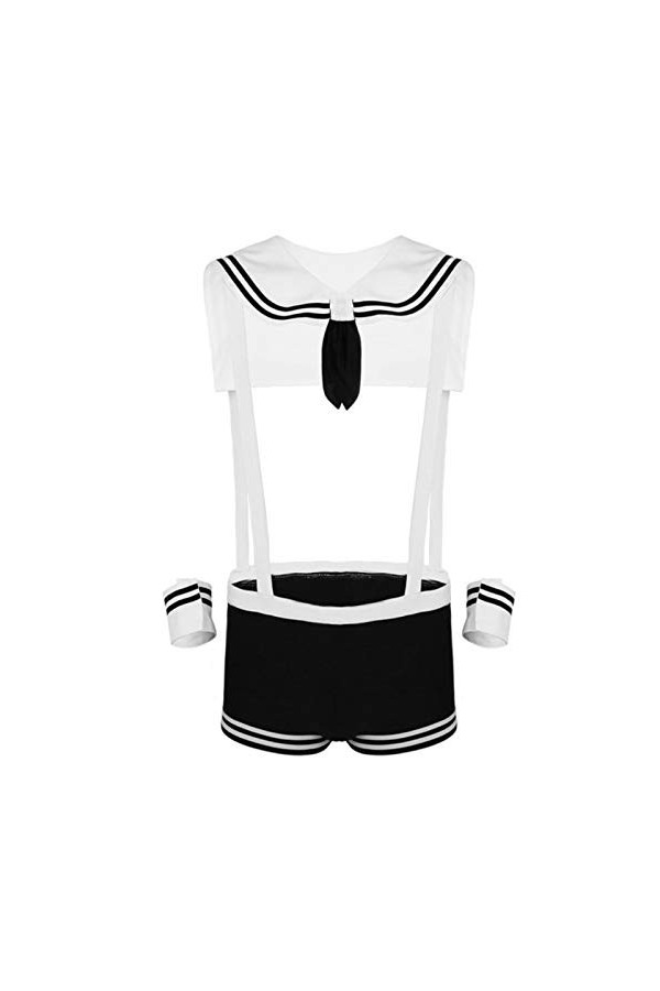 Hommes Sexy Marin Costume Salopette Cosplay sous-vêtements Ensemble Bretelles Boxer avec col Poignets Gay Halloween Costumes 