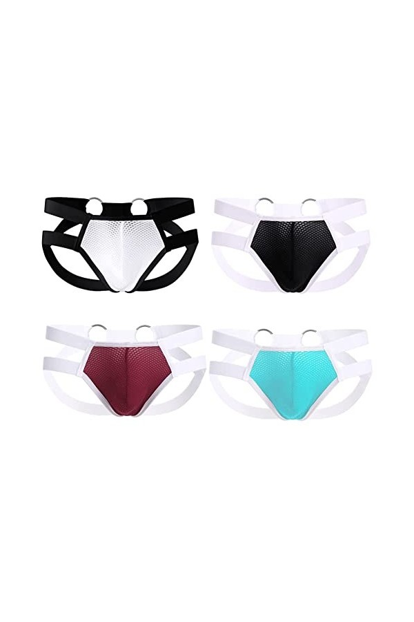 Jockstrap String pour homme avec anneau Sexy Sous-vêtements String Sous-vêtements Slip Jock Strap Lingerie, Noir/blanc/rouge/