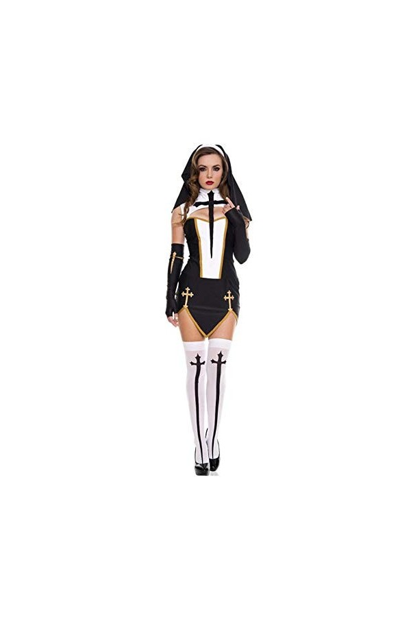 Tenue Sexy Femme Noir Blanc Sexy Nonne Sœur Costume Vierge Marie Nonnes Costumes Adultes Femmes Halloween Cosplay Robe De Soi
