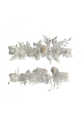 Jarretelles de Mariage en Dentelle brodée de Perles, 2 pièces, Jarretelles Sexy, Anneau de Cuisse de mariée Color : White 1,