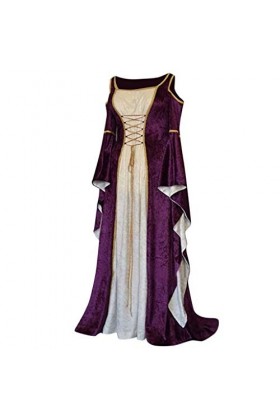 KBOPLEMQ Vêtements médiévaux pour femme - Manches trompettes - Robe de reine - Robe de bal - Halloween - Costume de carnaval 