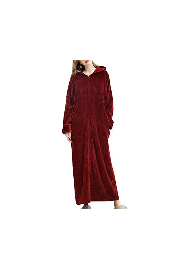 Générique Femmes Pyjamas Flanelle Épaissie Long Manteau Homewear Pyjamas Femmes Lingerie De Jeu De Rôle Wine, L 