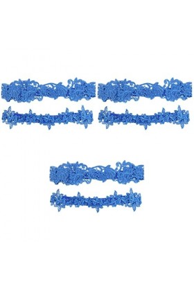 6 Pièces Partie Anneau Jambe pour Costume Accessoire Foncé Bleu Foncé Jarretière de Mariée Femmes Cuisse Floral Bal Dentelle 