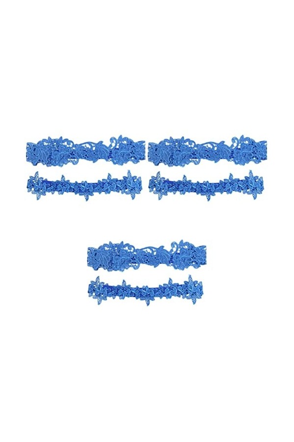 6 Pièces Partie Anneau Jambe pour Costume Accessoire Foncé Bleu Foncé Jarretière de Mariée Femmes Cuisse Floral Bal Dentelle 