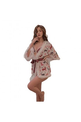 Temptshow Nuisette sexy pour femme - Motif Père Noël - Blanc