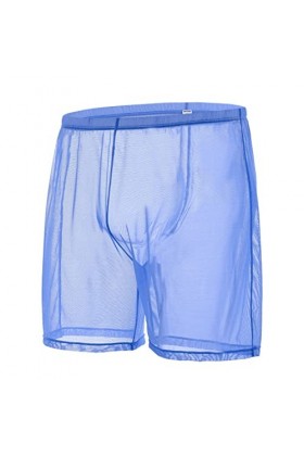 BIATWOWR See-Through Short sexy pour homme Transparent Unlined Long Leg Trunks, 1 paquet : bleu 8501 , XXL