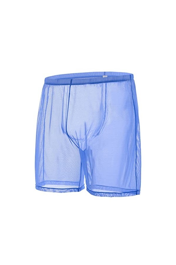 BIATWOWR See-Through Short sexy pour homme Transparent Unlined Long Leg Trunks, 1 paquet : bleu 8501 , XXL