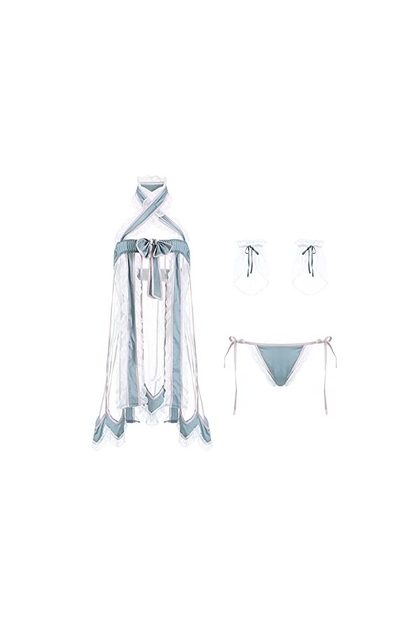 Hanfu Lingerie sexy pour femme Cosplay Anime japonais Pyjama pétale de chiffon, Vert/gris, taille unique