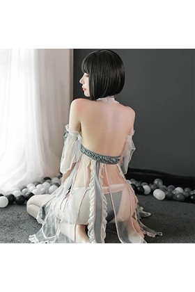 Hanfu Lingerie sexy pour femme Cosplay Anime japonais Pyjama pétale de chiffon, Vert/gris, taille unique