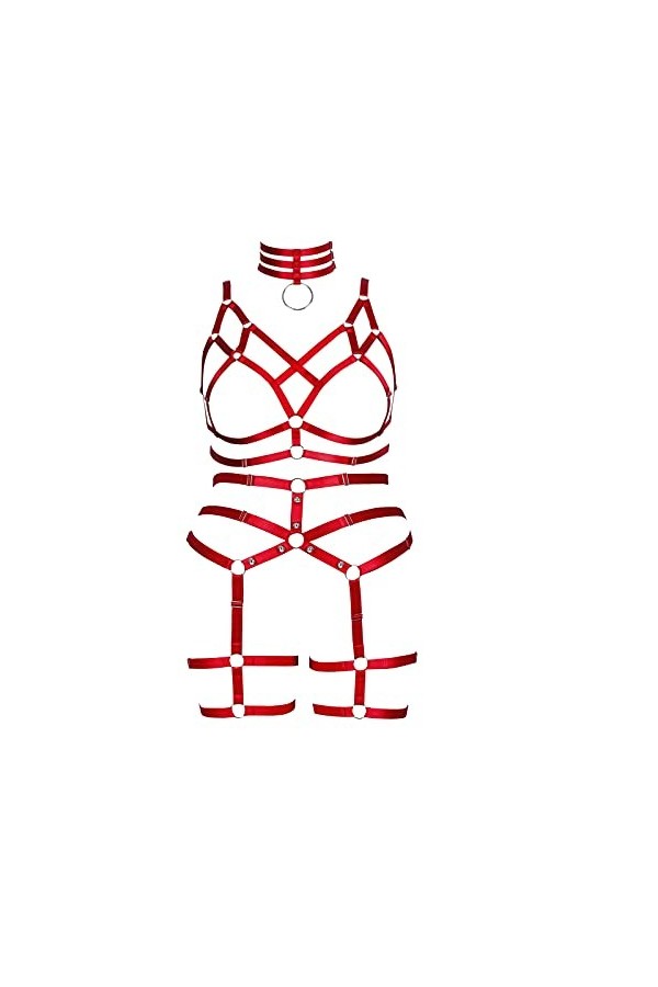 Ensemble porte-jarretelles complet harnais gothique pour femme dodu punk lingerie cage festival rave grande taille soutien-go