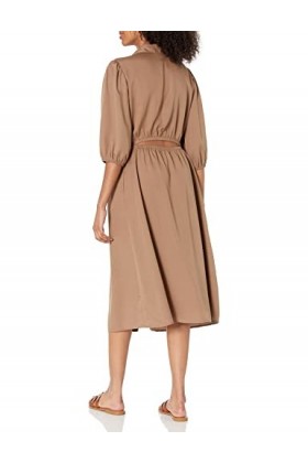 The Drop Ellen Robe chemise mi-longue à manches bouffantes et ouverture dans le dos pour Femme, champignon., XL