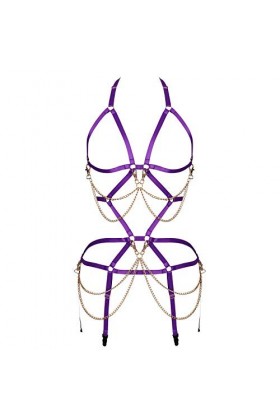 BODYCAGE Chaîne de corps ensemble Ceinture Gothique Harnais de corps femme Soutien-gorge Festival Rave Danse Halloween Punk F